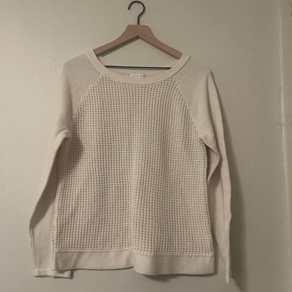 Cream Charter Club cotton & acrylic sweater with textured waffle knit pattern